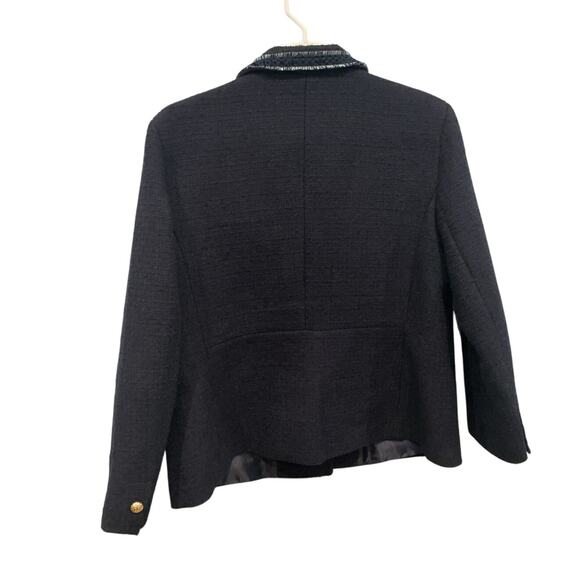 Talbots Contrast Trim Tweed Jacket Size 16P 16 Lady Blazer Navy Blue Preppy Ivy - Picture 7 of 12